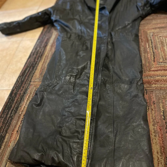 VTG Natural leather long jacket/ coat size M BLACK Turkey - Picture 9 of 11